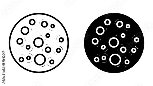 Moon icon set. A simple outline drawing illustration of the full moon phases with lunar craters in black and white colors.