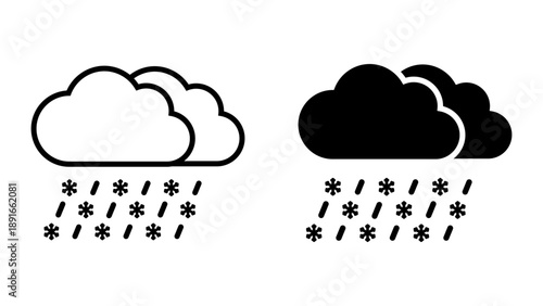 Sleet icon set. An illustration of a cloud with falling snow, suitable for weather forecasts, winter themes, or meteorological representations.