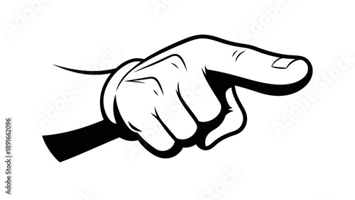 Cartoon Hand Pointing Right with Index Finger, isolated white background