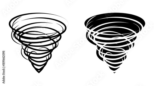 Tornado icon set. tornado illustration with a grunge brushwork style, isolated on a white background. This graphic represents a windstorm, natural disaster, and severe weather element.