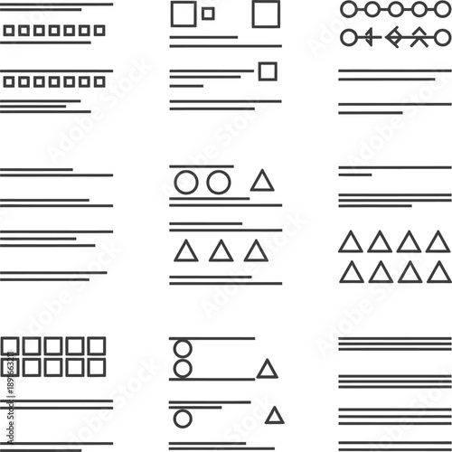 Set of document and resume layout icons for business and cv