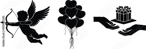 Valentine's day symbols cupid heart balloons gift love icons