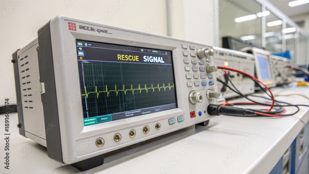 Fototapeta premium Advanced Oscilloscope Displaying Rescue Signal in Laboratory Setting