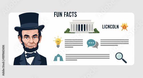 Abraham lincoln infographic template with fun facts and historical elements for educational content and presentations