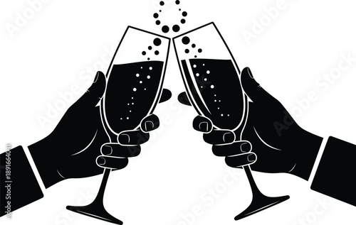 Two hands clinking champagne glasses in celebration festive drink toast