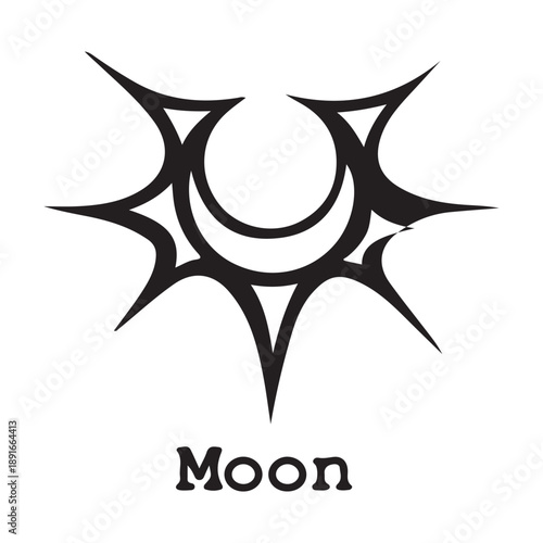 Abstract Celestial Symbol with Crescent Moon and Sunburst Rays