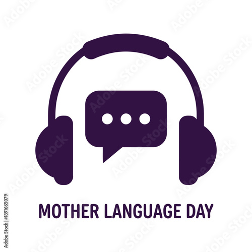 Mother Language Day vector icon with headphones and speech bubble for education and communication