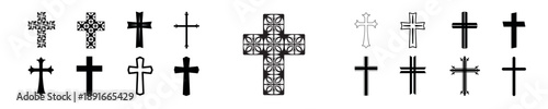 Christian cross icons set, decorative religious symbols and crucifix collection for church, baptism, Easter, or funeral design