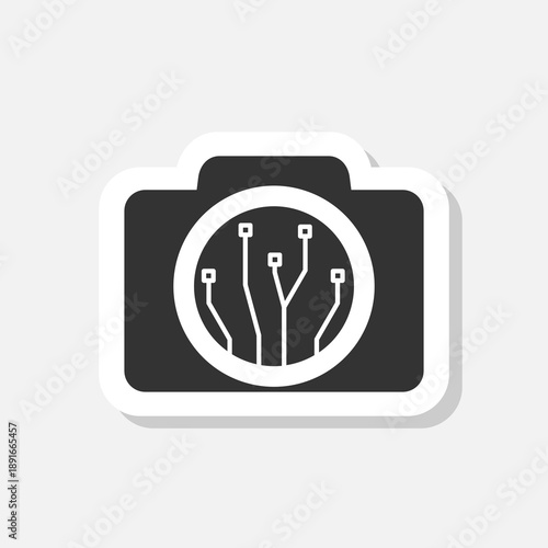 Smart camera icon sticker isolated on gray background