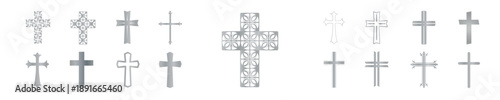 Christian cross icons set, decorative religious symbols and crucifix collection for church, baptism, Easter, or funeral design
