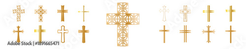 Christian cross icons set, decorative religious symbols and crucifix collection for church, baptism, Easter, or funeral design