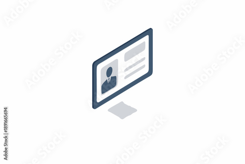 Isometric illustration of a computer screen displaying a user profile icon