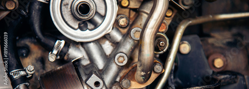 Canvas Print Banner Mechanic tools engineering equipment car auto repair shop with copy space