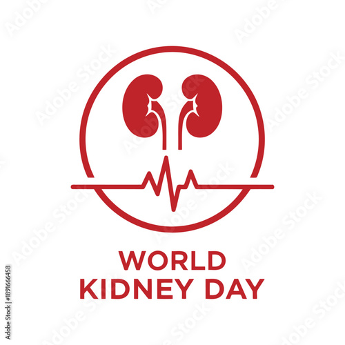World Kidney Day vector illustration with kidney icon and heartbeat line for health awareness
