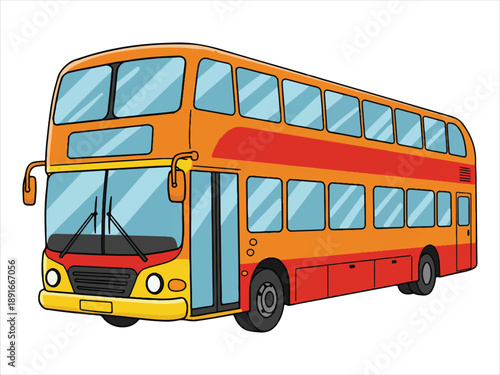 Colorful cartoon double decker bus vehicle transportation travel city urban transit  London style bus