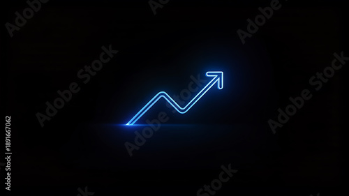 Abstract glowing blue neon line graph representing upward trend on a dark background