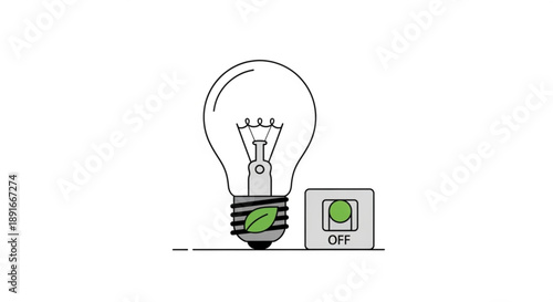 Eco friendly light bulb with green leaf turned off switch