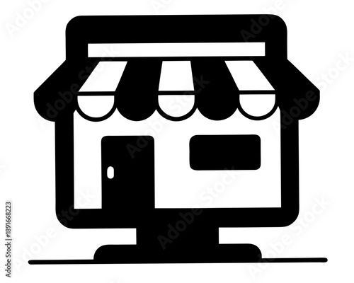 Online store marketplace or ecommerce shop icon Black Silhouette vector