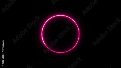 Neon circle animation on black background with glowing ring and seamless loop.