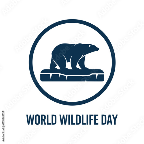 Polar Bear on Iceberg Vector Icon for World Wildlife Day and Conservation Campaigns