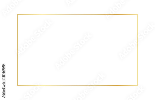Minimal light gold rectangular outline frame isolated on transparent background