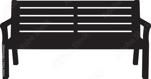 Black and white outline of a wooden bench with slatted seating and backrest also transparent background