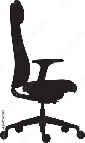 Black Office Chair with Five Wheels and Adjustable Armrests also transparent background silhouette