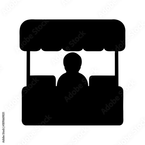 Person standing behind market stall Vector, illustration