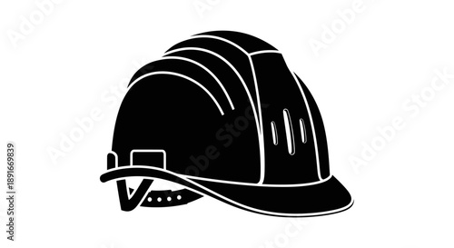 A black and white illustration of a classic construction worker s helmet