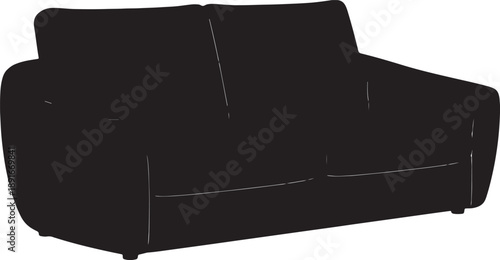 Black Sofa with Visible Seams and Stitching on White Background also transparent background seating furniture