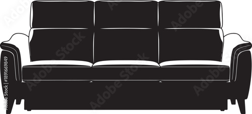 Black Three- Seat Sofa with Curved Armrests and Rolled Backrests also transparent background three-seat