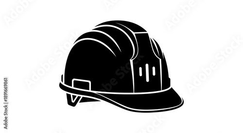 A black and white silhouette of a standard industrial safety helmet