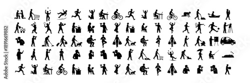 People Silhouette Icon Mega Set – Human Activities and Daily Life Actions