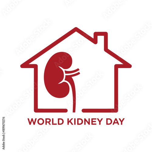 World Kidney Day vector illustration with kidney icon in house outline for health awareness campaigns