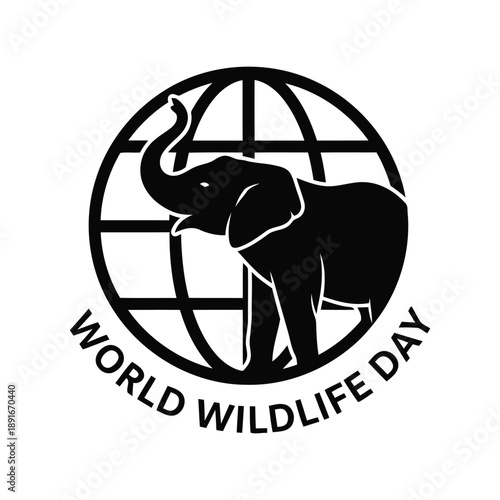 World Wildlife Day vector illustration with elephant silhouette and globe for conservation campaigns