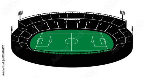A simplified illustration of a soccer stadium with a green field
