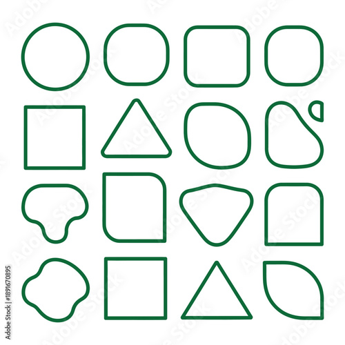 Set of unique organic and geometric green outline shapes icons