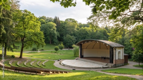 Scenic Outdoor Amphitheater in Lush Green Park Setting