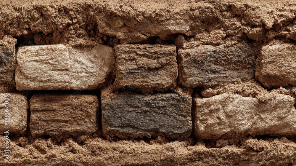 Fototapeta premium Textured Brick Wall with Natural Elements and Earthy Tones