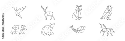 Set of geometric polygon animal outlines in low poly line style. Perfect for minimal design and illustration use.