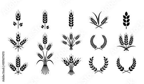 Wheat Ear Silhouette Icons Vector Set