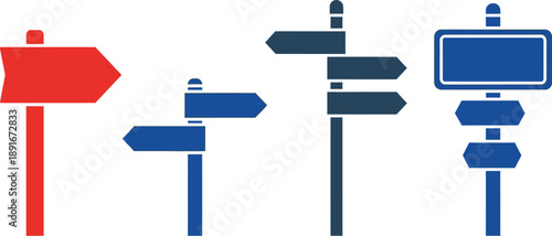  Colorful street signposts with directional arrows.