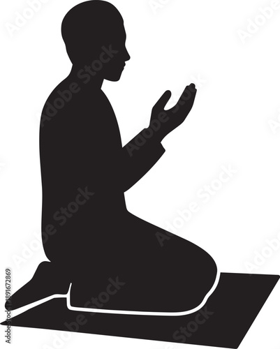 Silhouette of a person in prayer facing towards the right side