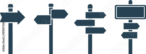  Colorful street signposts with directional arrows.