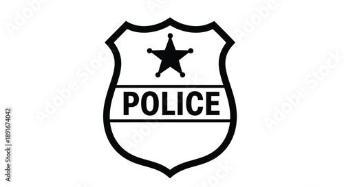 Black and white police badge with a star emblem on a white background