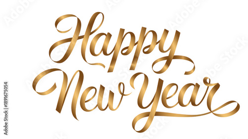 Happy New Year gold script text on black lettering isolated on a transparent background