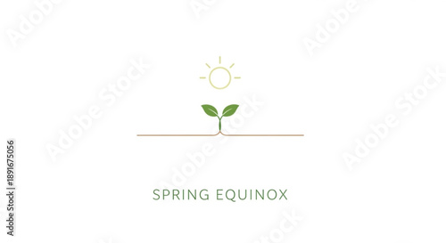 Spring equinox symbol with sprouting seedling and sun
