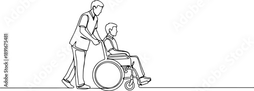 Healthcare professional assisting patient in wheelchair