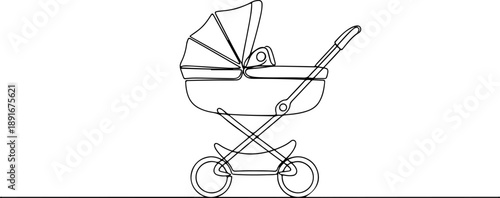 Simple line drawing of a baby stroller