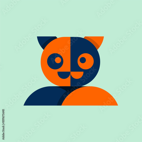 Colorful Digital Illustration of a Playful Cat Face on a Soft Green Background